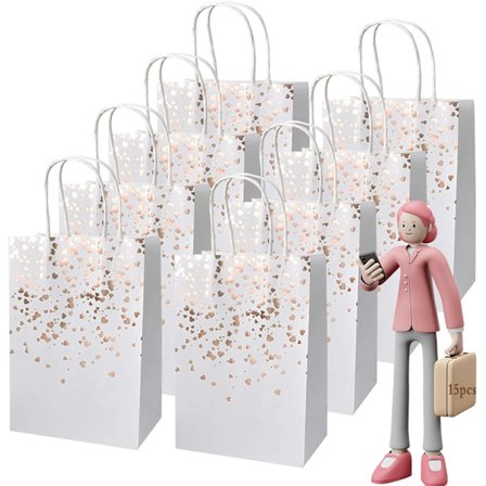 15 stk Kraft-pose (Rose Gold), Papirgavepose, Kraftpapirpose med