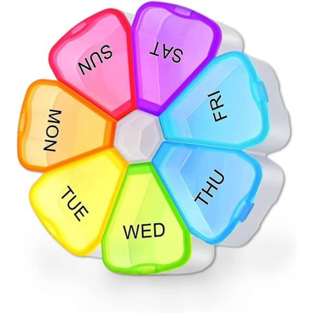 Premium rund pilleæske-organisator - BPA-fri - rejse pilleæske - letåbnede store rum, unikt design (flere farver)