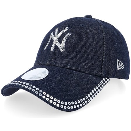 New Era - New York Yankees Womens Sequin 9FORTY Denim Blue Adjustable Adjustable Blue Cap - MLB @ Hatstore