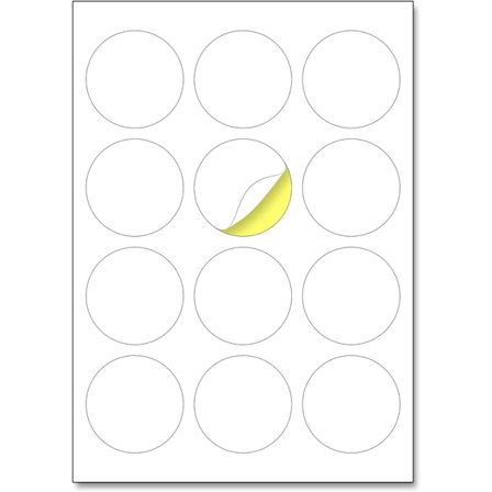 60mm, 100 ark, A4 hvite runde klistremerker - 12 etiketter hver