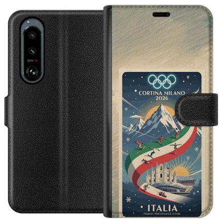 Kompatibelt Lommeboketui til Sony Xperia 5 III Skiskytterillustrasjon med skiløper som sikter med gevær på en snødekt løype, teksten Milano Cortina 20