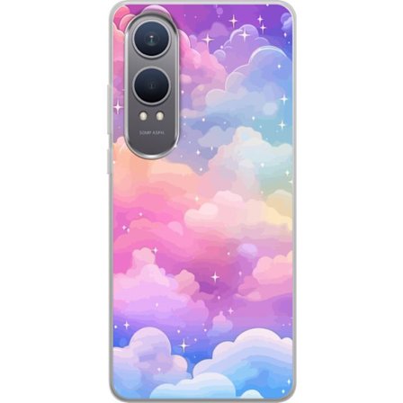 Kompatibelt Mobildeksel til OnePlus Nord CE4 Lite Søt enhjørning med regnbuefarget hår mot en stjernebelagt pastellbakgrunn i kawaii-stil