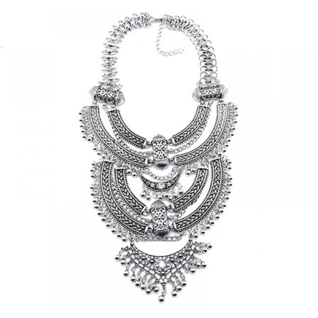 Damhalsband Silver Carved Pendant Vintage Nyckelben Kedja