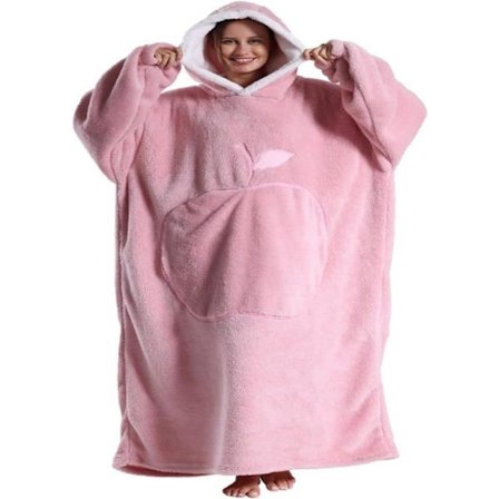 (Pink) Fleece tæppe/sofatæppe med ærmer til voksne, kvinder og mænd med lommer, pink, plus size