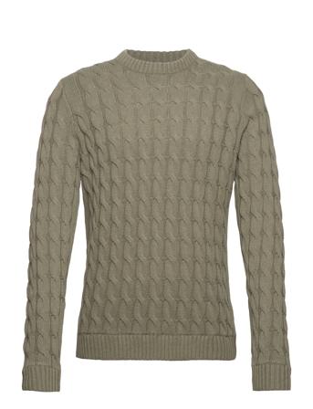 Onskicker Life Reg 3 Cable Crew Knit Khaki ONLY & SONS