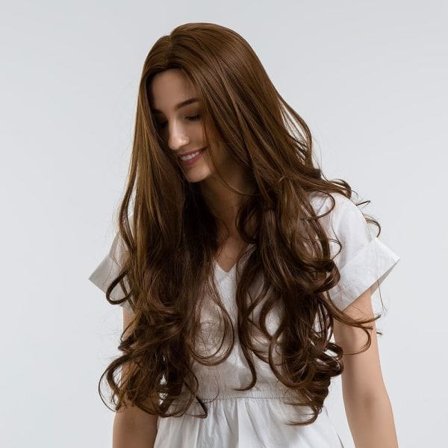 TG 28 tommers lang krøllete parykk Varmebestandig fiber Brun syntetisk bølget hår for kvinner