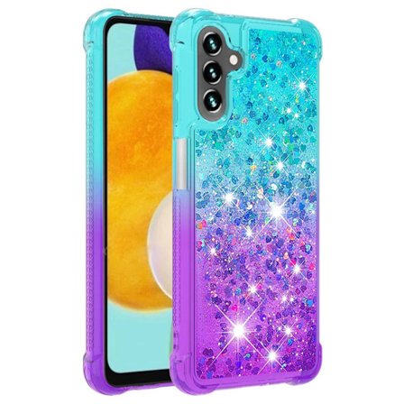 SKALO Samsung A54 5G Kvicksand Glitter Hjerter TPU Cover - Turkis-Lilla