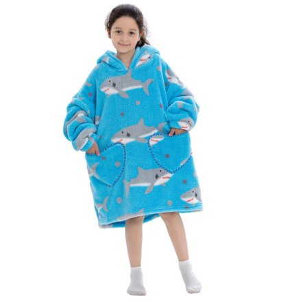 Barne oversized hettegenser hjem myk varm flanell søt tegneserie trykk lang ermet genser nattøy Fri størrelse