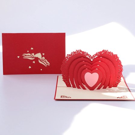 Hjerteformet Valentinsdag 3D Pop Up-lykønskningskort med kuverter, 3D håndlavede hjertekort