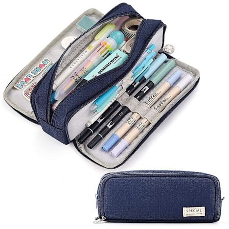 Large Pencil Case Big Capacity 3 Compartments Canvas Pencil Pouch For Students