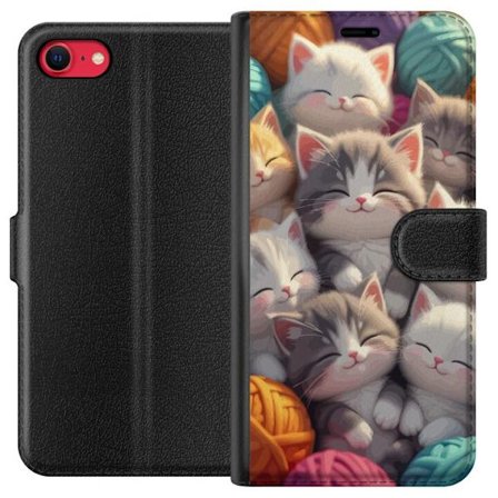 Kompatibelt Lommeboketui til Apple iPhone SE (2020) Søte sovende kattunger tett sammen blant fargerike garnnøster i myk leken stil