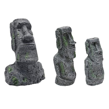 3 stk. Akvarium Moai Statuer Påskeøen Stenhoved Ornamenter Akvarium Landskabsdekoration