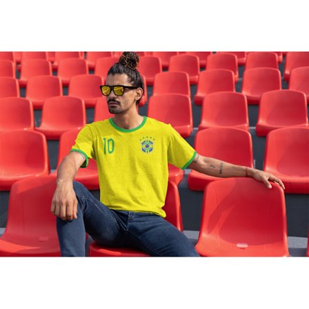 Brasilien stil ringer fotboll t-shirt - Gul grön med 10 fram