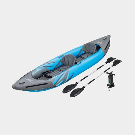 Kayak gonflable Bestway Hydro Force Surge Elite X2, 386 x 96 x 35 cm, bleu/gris + pagaies + pompe à main + ailerons + sac de transport + patch de 