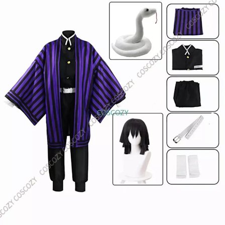 Lilla/Sort Iguro Obanai Cosplay Anime Demon Ghost Killer Iguro Obanai Haori Kimono Cosplay Kostume Hvidt Slange Dukkesæt XL