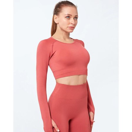 Röd seamless Crop Top långärmad