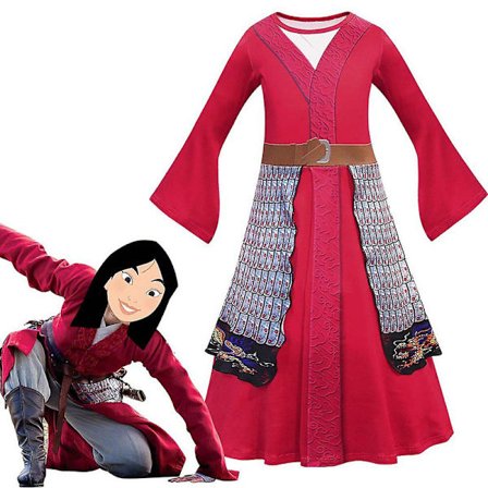 Mulan Film Cosplay Kostume til Piger med Flare Ærmer - Rød