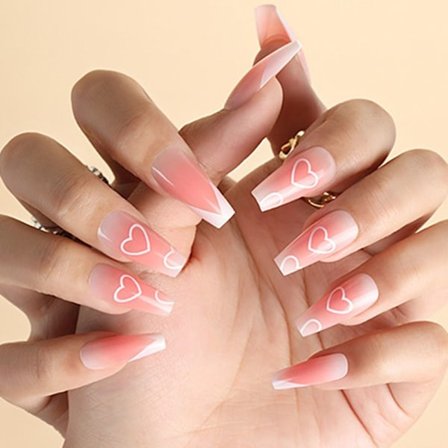 24stk Fake Nails Long French Ballerina