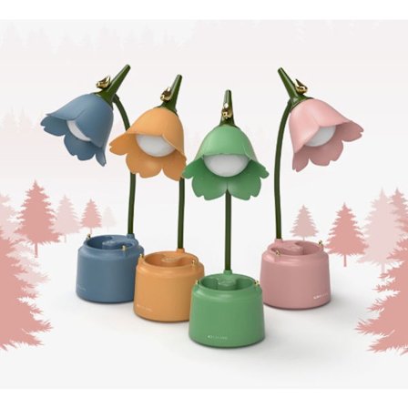 Genopladelig sød børnebordlampe, 360 ° fleksibel gåsehals øjenbeskyttelse børns studielampe med penneholder til piger, drenge (4 blomster)