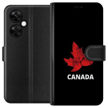 Kompatibelt Lommeboketui til OnePlus OnePlus Nord CE3 Grafisk lønnebladsymbol i rødt mot svart bakgrunn med tydelig kanadisk referanse og minimalist