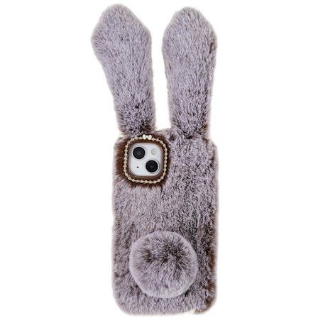 Fluffy Rabbit iPhone 14 Plus skal - Brun