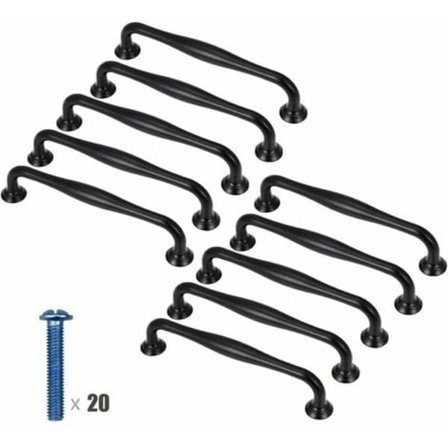 10 st Svarta Kökshandtag Svarta Skåphandtag Massiva Svarta Köksdörrhandtag med Matt Yta 128mm Cen