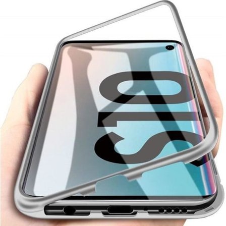 Coque til Samsung Galaxy S10 - Phonillico - Magnetisk Coversølv - 360 Beskyttelse Metal og Tempereret Glas