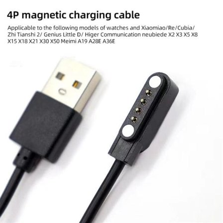 magnetisk laddningskabel med USB till Smartklockor 60cm - Svart