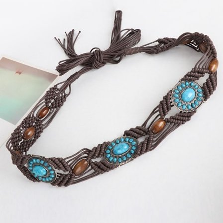 Etnisk perlelinning Dame flettet bælte KAFFE