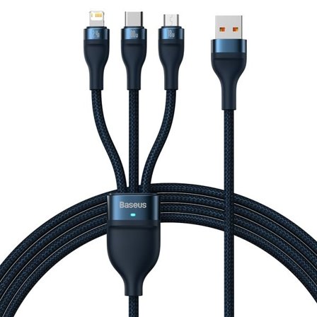 Baseus Flash Series II USB Cable - USB Type C / Lightning / micro USB 100 W 1.2m Blue (CASS030003)