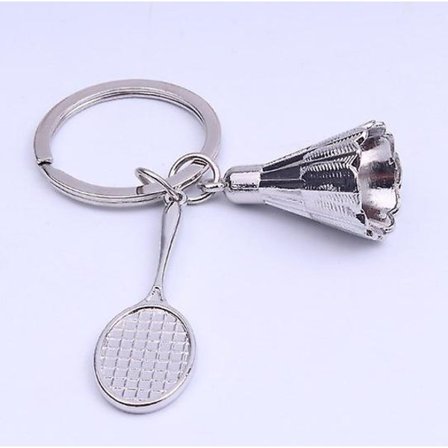 Badminton ketcher & fjerbold nøglering i rustfrit stål