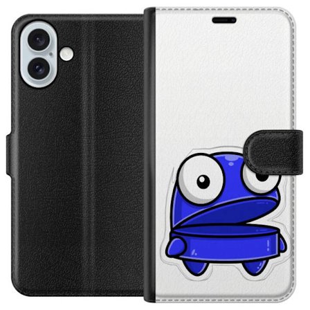 Kompatibelt Lommeboketui til Apple Apple iPhone 16 Plus Blå tegnefilmfigur med åpent uttrykk og store øyne i morsom illustrasjon