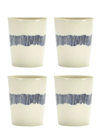 Tea Cup 33Cl White-Stripes Blue Feast By Ottolenghi Set/4 Home Tableware Cups & Mugs Tea Cups White Serax