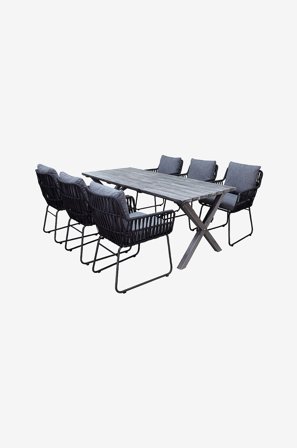 LifestyleGarden - Bord 190 cm & 6 st Mikado-stolar - Grå - Matgrupper - Från Homeroom
