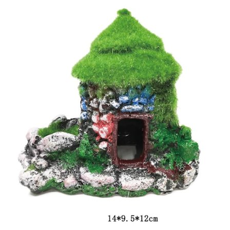 Akvariedekorationer Fiskgömställe Hus Betta Cave med grön naturtrogen mossa