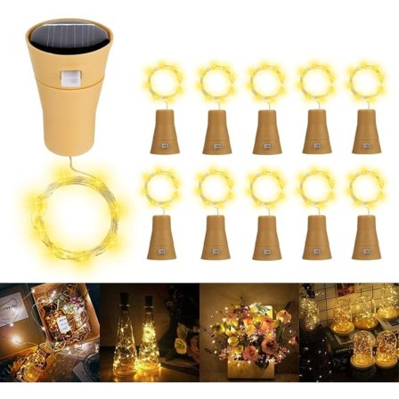 Solcellsvinflaska-ljusslingor, 10-pack Solcells-LED-ljusslingor