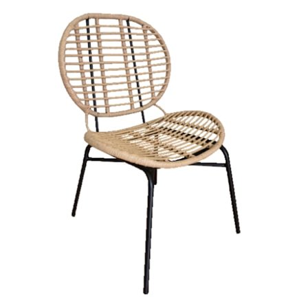 PE-kudottu tuoli, luonnollinen sävy, musta metallijalusta