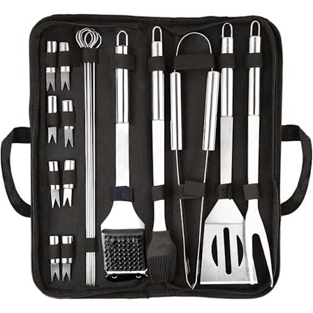 Grillutstyr, 20-delt grilltilbehørsett, grillverktøy i rustfritt stål, komplett premium grilltilbehør for utendørs grilling