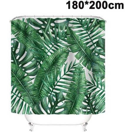 Tropisk bruseforhæng, banan grønne palmer stof badeforhæng sæt med kroge maskinvaskbart badeværelse indretning 180X200CM