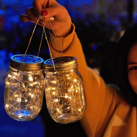 Lykta Solcell med dekorativ LED-list och handtag - 2 st. -