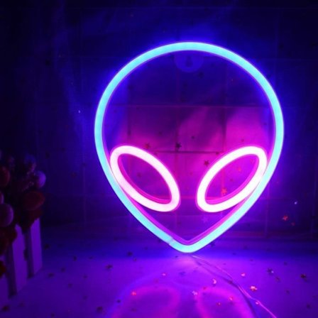 (aliens-Sininen+Pinkki) Seinäpaneelimaalaus LED-Neonvalon muodossa, Alien LED Neon, Seinämaalaus Valokoriste