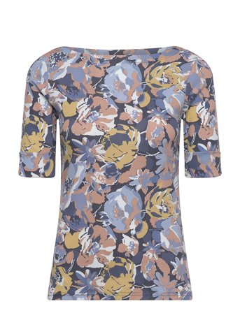 Lauren Ralph Lauren Floral Stretch Cotton Boatneck Tee - Blue - M