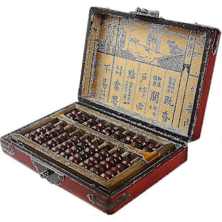 9-kolonne klassisk treabacus med vintage lærboks, Soroban for studiedekorasjon eller gave, aldrende behandling Sp-01