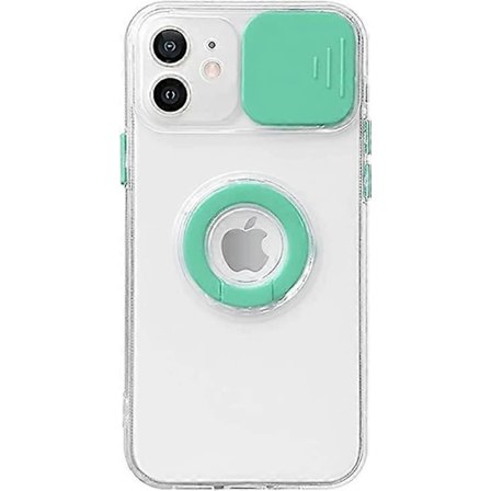 Godisfärgad Ringhållare Skjutlins Kameraskydd Transparent Mjukt iPhone-skal (mint, iPhone 13 Pro)