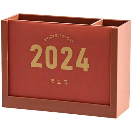 Skrivbordsunderlägg i plast med kalender och display (15,30 x 13,00 x 5,60 cm, röd)