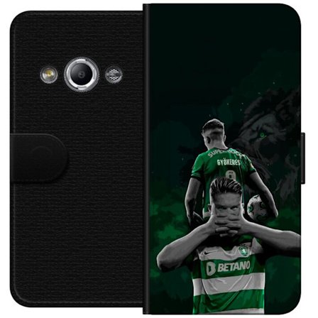 Yhteensopiva Lompakkokotelo Samsung Galaxy Xcover 3 Neonmotiivi, jossa teksti "Gaming is in my DNA" sinisenä ja punaisena tiiliseinällä, jossa loistav