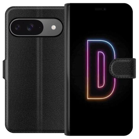 Kompatibel Tegnebogsetui til Google Google Pixel 9 Minimalistisk neonbogstav D i farveskiftende lys mod sort baggrund i moderne digital design