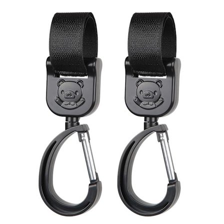 2 stk. 360 graders roterbare kroge | Multifunktionelle barnevognskroge til pusletasker, håndtasker & udstyr - Silikonemateriale Sort