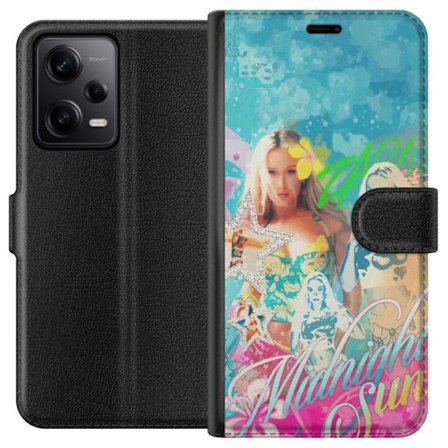 Yhteensopiva Lompakkokotelo Xiaomi Redmi Note 12 Pro Seikkailumaailma Steve, Creeper ja eläimillä värikkäässä palikkagrafiikassa