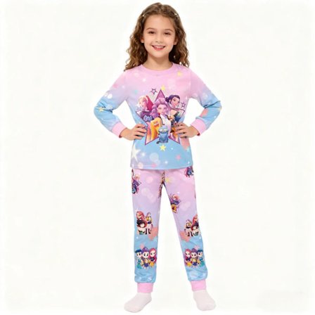 K-POP Witcher Tjejgrupp Anime Karaktär Barn Långärmad Byxa Tryckt Pyjamas Set (Tvådelat)